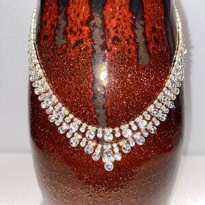 Slivertone Rhinestone Formal Elegant Necklace Adjustable Length